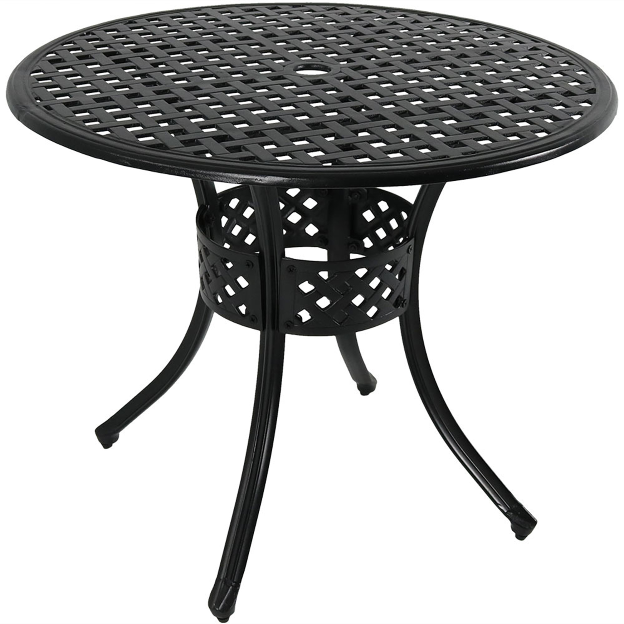 Sunnydaze Decor, Round Cast-Aluminum Patio Dining Table, Table Shape Round, Primary Color Black, Height 27 in, Model# YUK-822